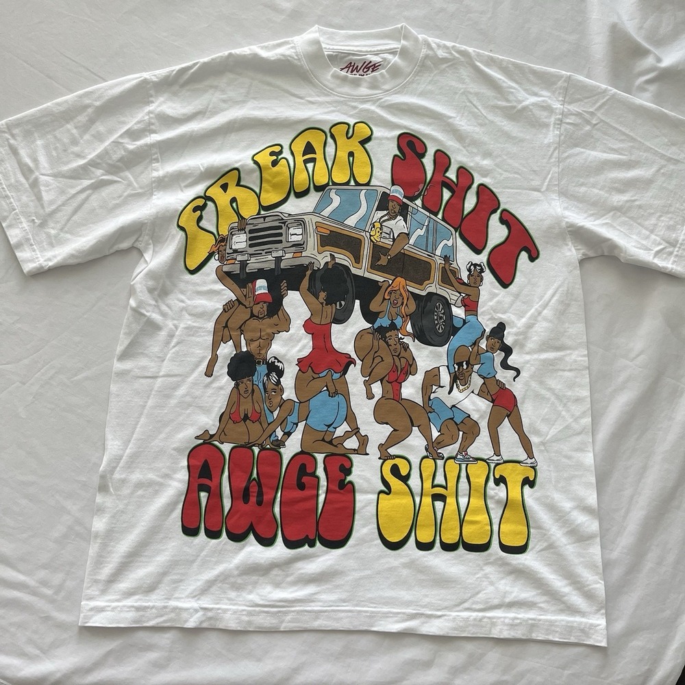Awge Asap Rocky Freak Sh*t Awge Sh*t White Tee Size L New %100 Authentic